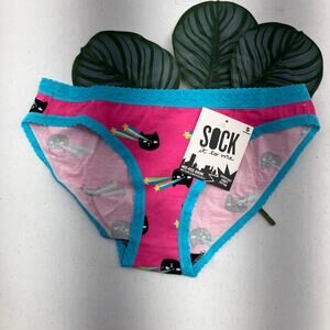 Sock It To Me Pink Black Cat Laser Eyes Cotton Blend Mid-Rise Bikini Underwear